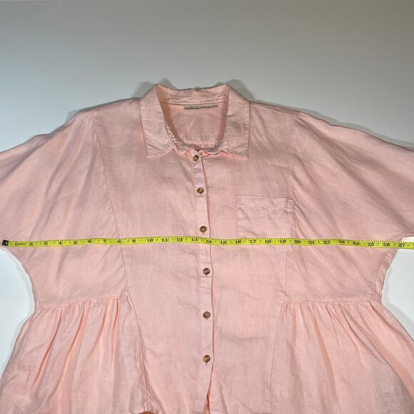 Holding Horses Linen Peplum Button Top Peach Anthropologie Sz M Relaxed Blouse - Picture 4 of 10